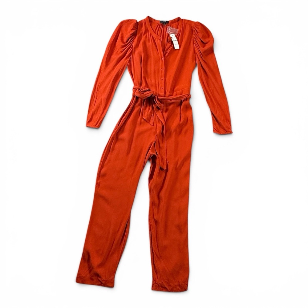 J Crew NWT Size 8 Holiday Red Drapey Puff-Sleeve Party-Perfect Jumpsuit - Picture 7 of 8